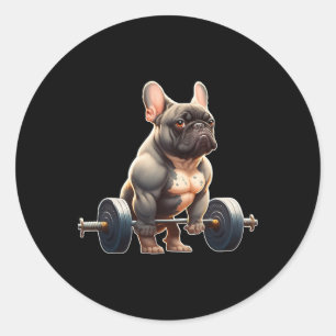 Adesivo Redondo Cachorro Bulldogue Francês Engraçado Fisiculturism