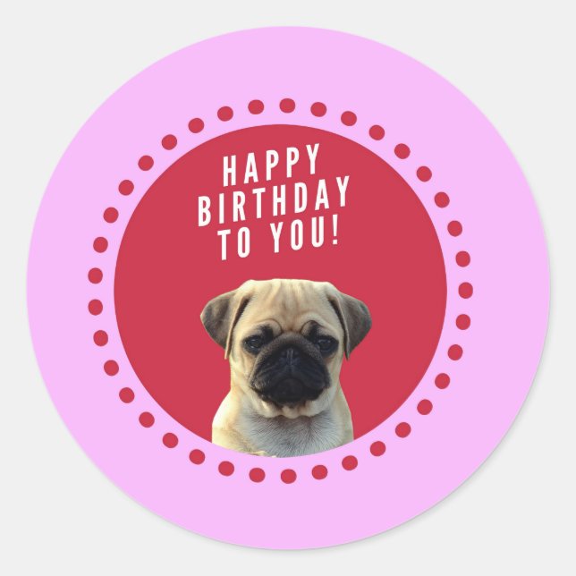 Adesivo Redondo Cachorro Cachorro Cachorro Feliz Aniversário Verme (Frente)