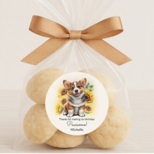 Adesivo Redondo Cachorro Cachorro Cachorro Girassóis Aniversário