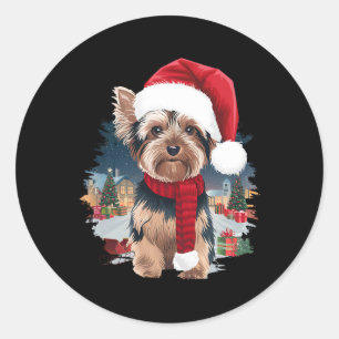 Adesivo Redondo Cachorro Cachorro Cachorro Noel Hat Scarf Winter H