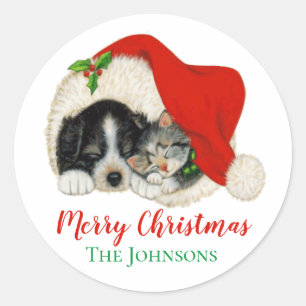 Adesivo Redondo Cachorro-Cachorro e Vinhetas de Natal de Kitten