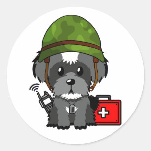 Adesivo Redondo Cachorro-Cachorro Vestindo capacete do exército