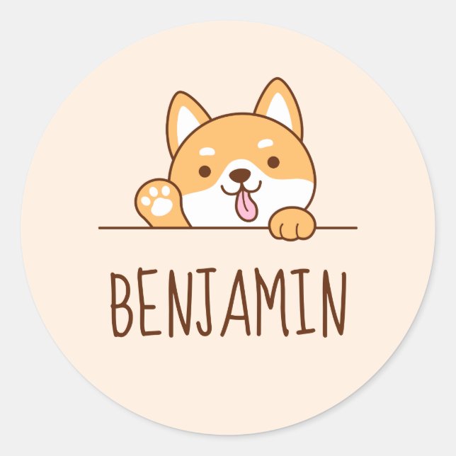 Adesivo Redondo Cachorro Cachorro Xiba Inu Corgi Cujo nome é perso (Frente)