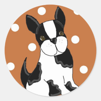 Adesivo Redondo Cachorro Cartoonizado Boston Terrier