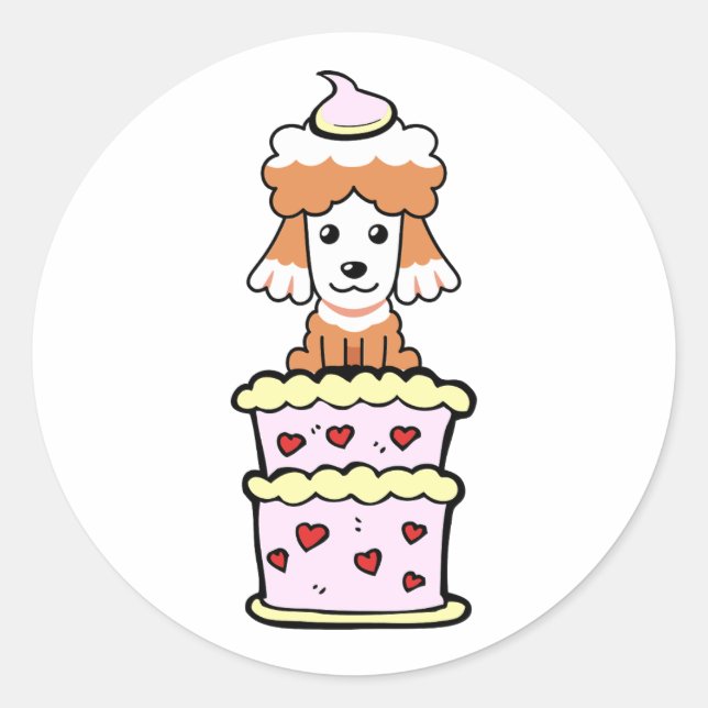 Adesivo Redondo Cachorro castanho engraçado pulando de um bolo (Frente)