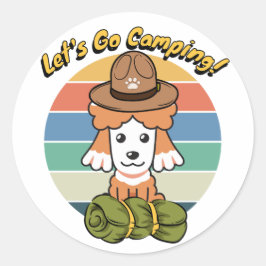 Adesivo Redondo Cachorro castanho engraçado quer ir acampar