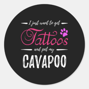 Adesivo Redondo Cachorro Cavapoo Lover Tatuagem Engraçada Cachorro