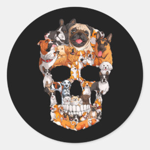 Adesivo Redondo Cachorro Caveira Amante de Pata de Cachorro Fantas