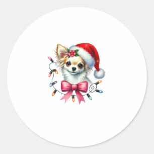 Adesivo Redondo Cachorro Chihuahua com Arco Coquette de Natal