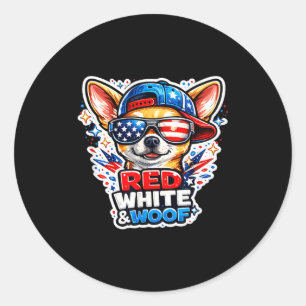 Adesivo Redondo Cachorro chihuahua engraçado vermelho branco e woo
