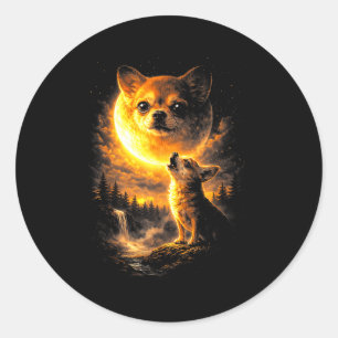 Adesivo Redondo Cachorro Chihuahua uivando para a lua cachorro eng