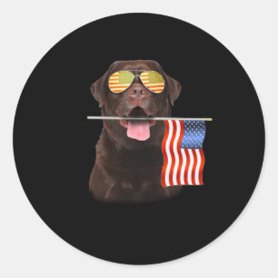 Adesivo Redondo Cachorro   Chocolate Labrador EUA Bandeira America