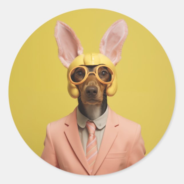 Adesivo Redondo Cachorro Coelho da Páscoa (Frente)