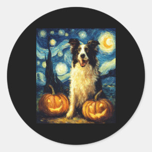 Adesivo Redondo Cachorro Collie Halloween Jack O Lanterna Pu