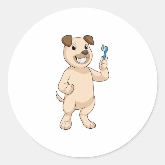 Adesivo Redondo Cachorro com escova de dentes (Frente)
