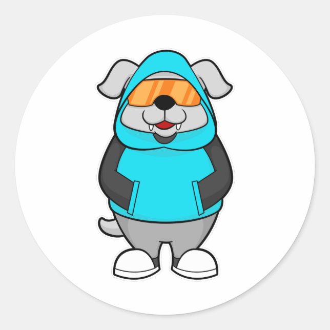 Adesivo Redondo Cachorro com óculos de sol (Frente)