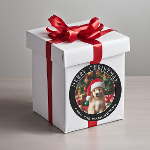 Adesivo Redondo Cachorro com Papai Noel Personalizado no Natal