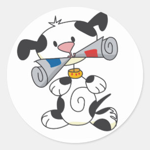 Adesivo Redondo Cachorro com T-shirts de jornal e presentes