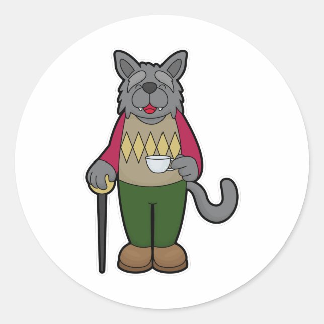 Adesivo Redondo Cachorro com taça de café (Frente)