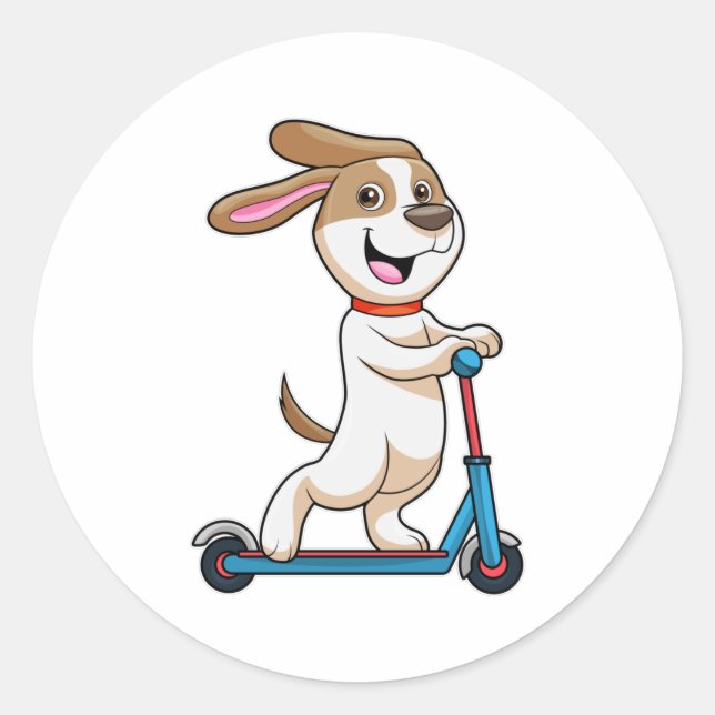 Adesivo Redondo Cachorro como Biker com Patinete (Frente)