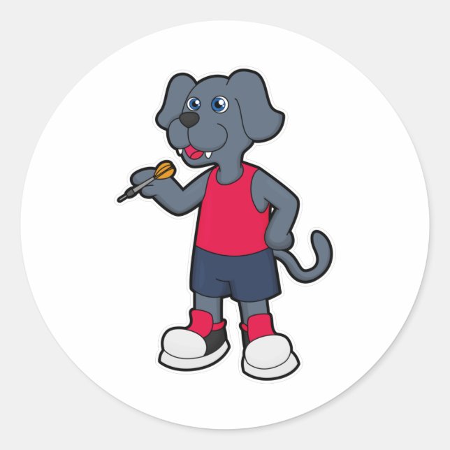 Adesivo Redondo Cachorro como jogador de dardos com dardos (Frente)