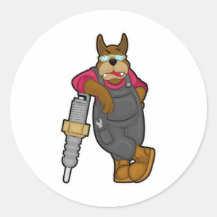Adesivo Redondo Cachorro como mecânico com troca de faísca