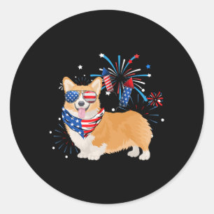 Adesivo Redondo Cachorro Corgi Bandeira Americana Dos EUA 4 De Jul