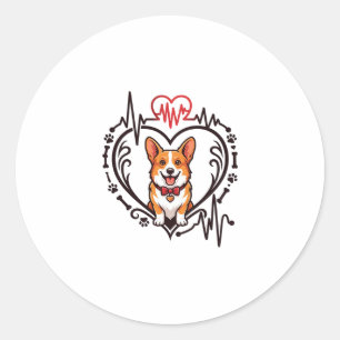 Adesivo Redondo Cachorro Corgi Coração Batimento Cardíaco Ekg Grav