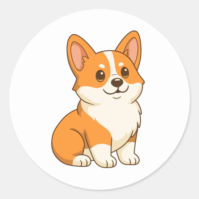 Adesivo Redondo Cachorro Corgi Fofo (Frente)