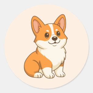 Adesivo Redondo Cachorro Corgi Fofo Bege