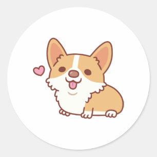Adesivo Redondo Cachorro Corgi Sorridente