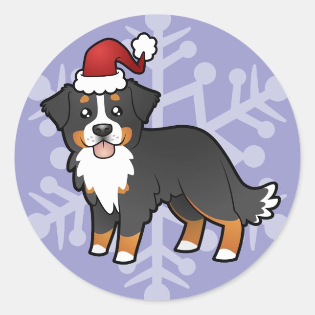 Adesivo Redondo Cachorro da Montanha Bernese de Natal (Frente)