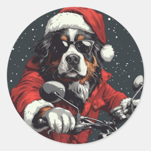 Adesivo Redondo Cachorro da Montanha Bernese de Natal