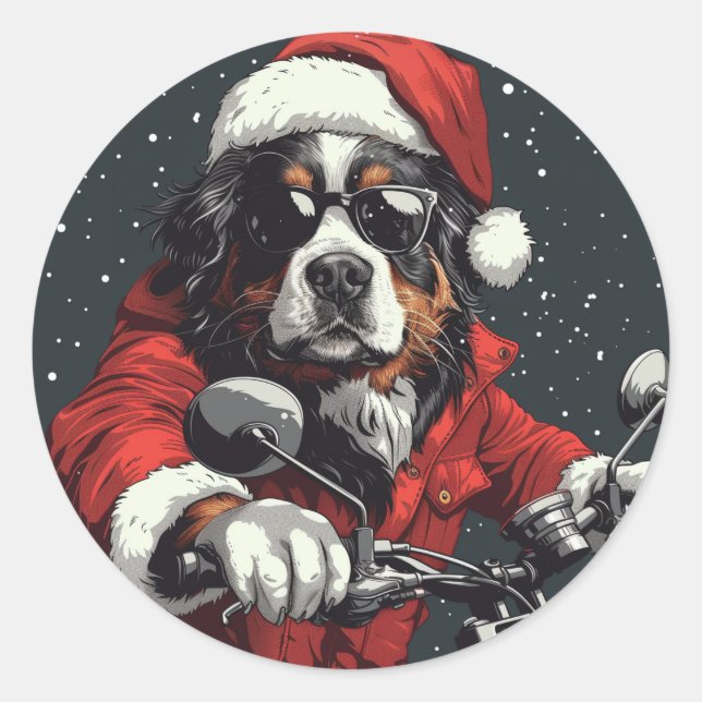 Adesivo Redondo Cachorro da Montanha Bernese de Natal (Frente)