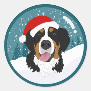 Adesivo Redondo Cachorro da Montanha Bernese de Natal