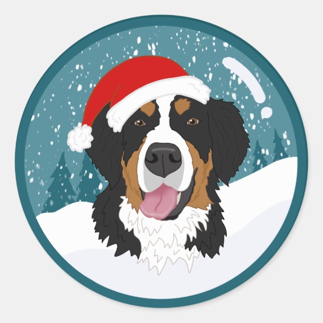 Adesivo Redondo Cachorro da Montanha Bernese de Natal (Frente)