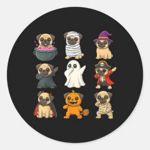 Adesivo Redondo Cachorro da Raça Pug Engraçado Abóboras de Hallowe