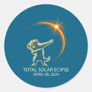 Adesivo Redondo Cachorro Dabbing Óculos de sol Eclipse Solar Total