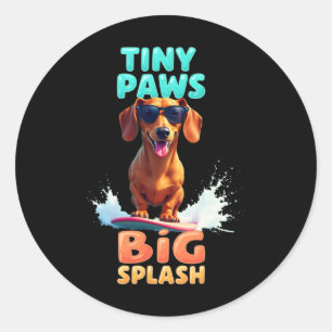 Adesivo Redondo Cachorro Dachshund Legal Surfando Para Homens Mulh