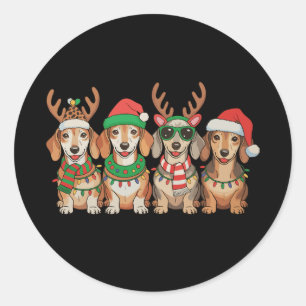 Adesivo Redondo Cachorro Dachshund Natal Luzes de Natal Chapéu do 