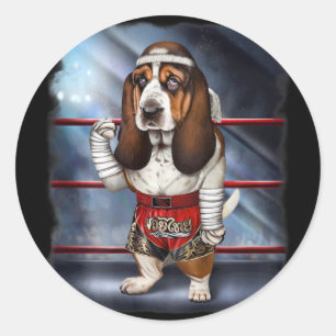 Adesivo Redondo Cachorro de Aposta Como Campeão de Boxe Tailandês