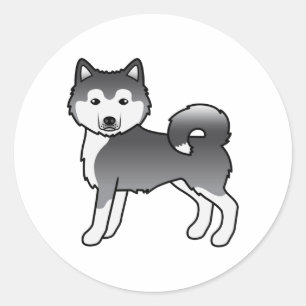 Adesivo Redondo Cachorro de Cartoon Malamute Azul no Alasca