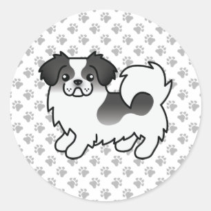 Adesivo Redondo Cachorro de Cartoon Negro Particolorido Tibetano-e