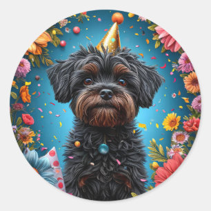 Adesivo Redondo Cachorro de Celebração Presente de Aniversário par