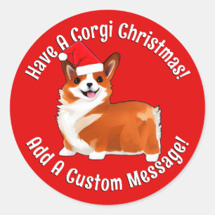 Adesivo Redondo Cachorro De Corgi De Natal Com Papai Noel