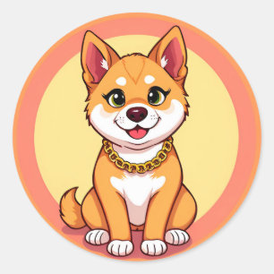Adesivo Redondo Cachorro de Desenho Adorável