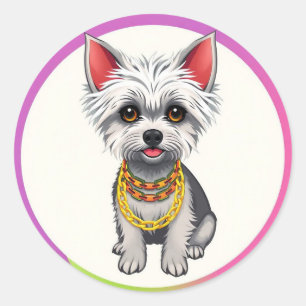 Adesivo Redondo Cachorro de Desenho Adorável