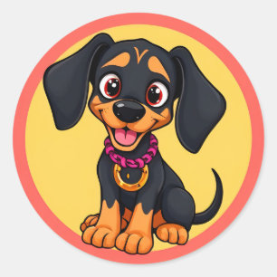 Adesivo Redondo Cachorro de Desenho Animado Adorável