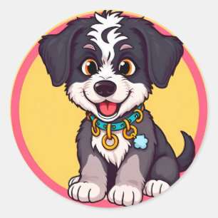 Adesivo Redondo Cachorro de Desenho Animado Adorável