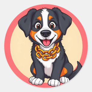 Adesivo Redondo Cachorro de Desenho Animado Adorável